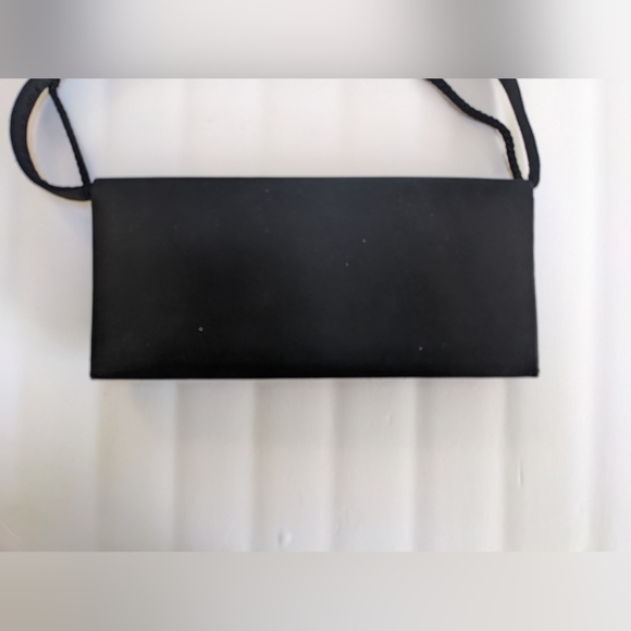 New Black Satin Clutch with Rhinestone Detail and 2 Separate Handle Options - Picture 2 of 4